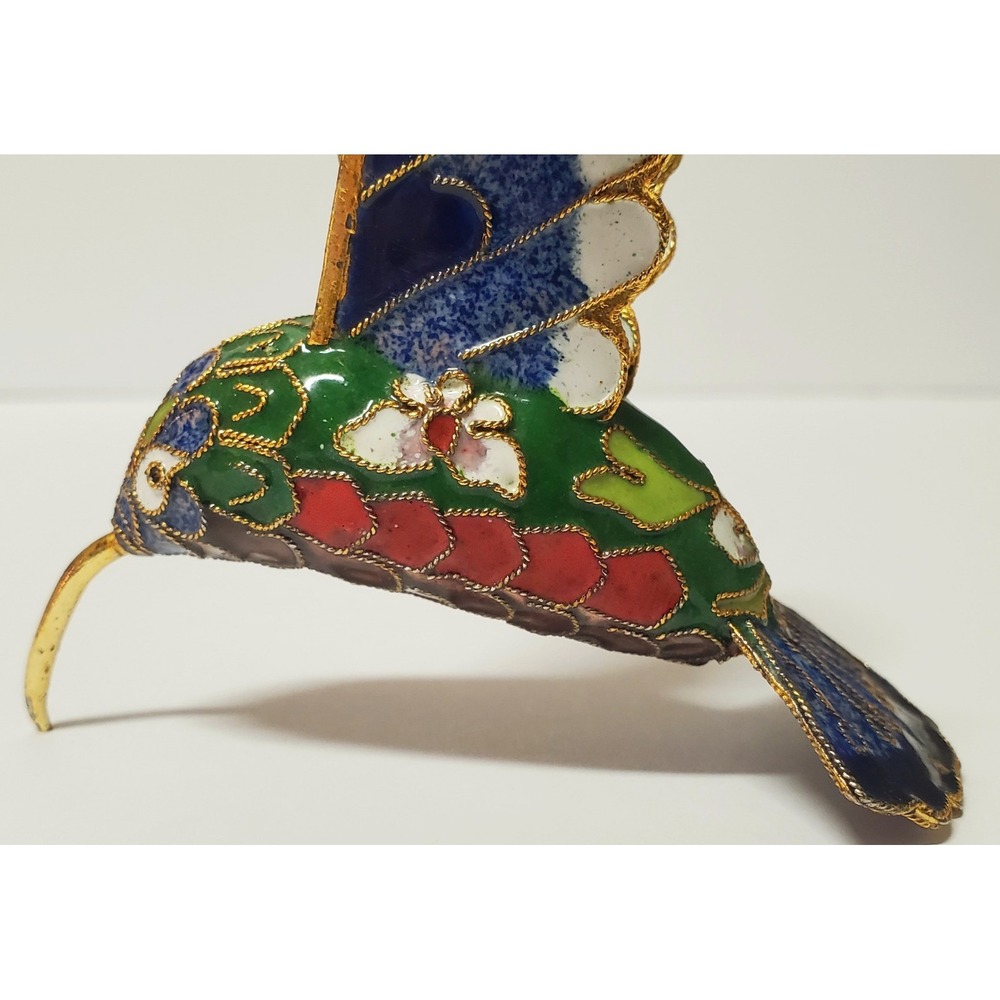 Enameled Cloisonne Christmas Ornament Hummingbird Gold Edge Feathers Multicolor - Picture 8 of 13